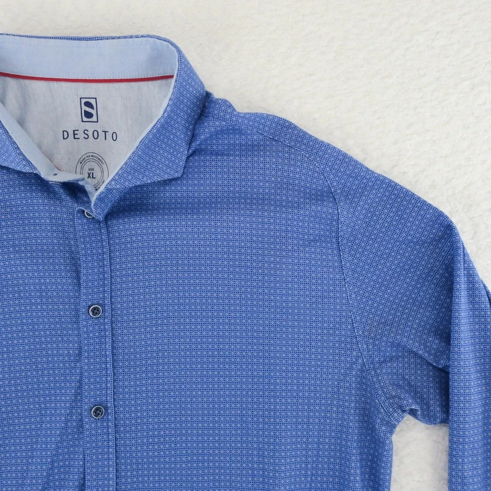 Desoto Made For‎ Movement Button Up Shirt Mens XL Blue Cotton Stretch